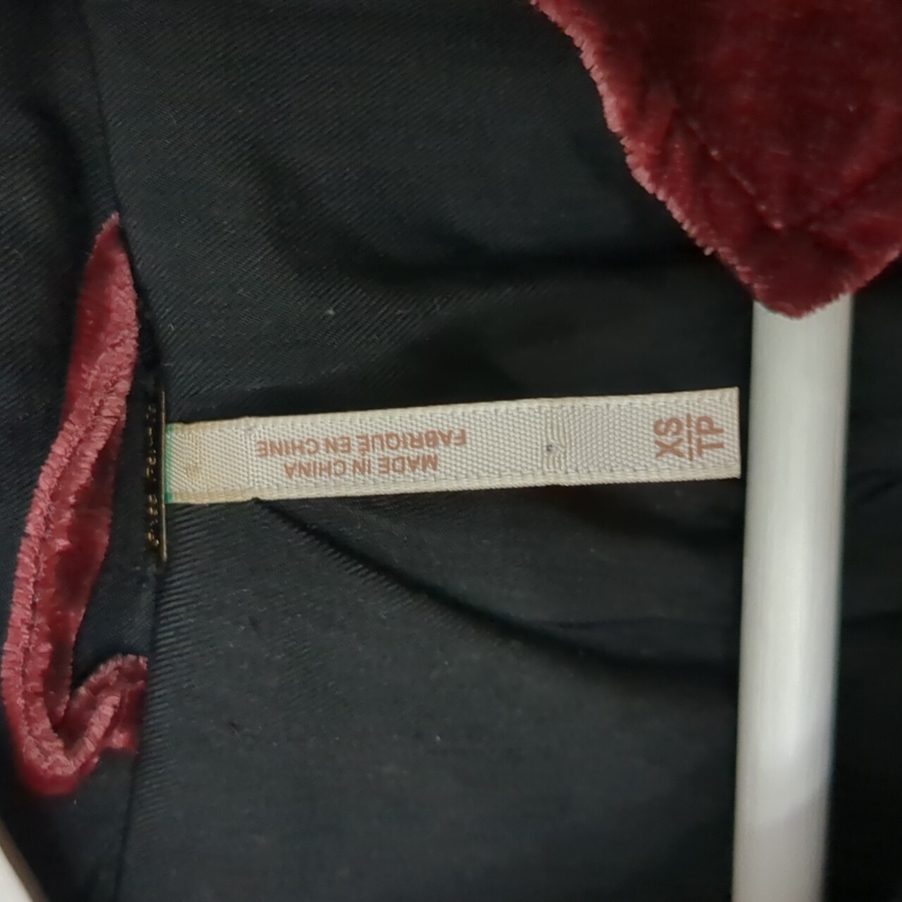 Free People Drippy Crushed Burnout Velvet Military Jacket Blazer Burgundy XS - Picture 13 of 16